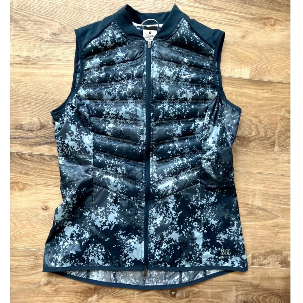 Nike Aeroloft 800 Women's M Running Vest Blue Camo Goose Down Puffer Packable